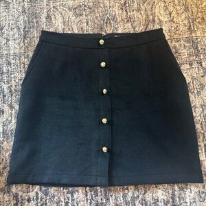 LOFT Black Mini Skirt with Gold Buttons